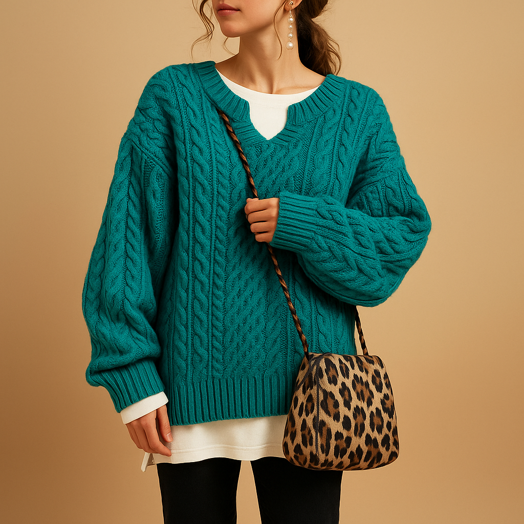 Women's breathable V-neck knit sweater with a relaxed fit and soft cotton fabric, ideal for both office wear and casual weekend outfits.