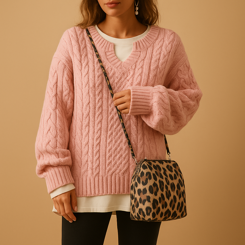 Women's breathable V-neck knit sweater with a relaxed fit and soft cotton fabric, ideal for both office wear and casual weekend outfits.