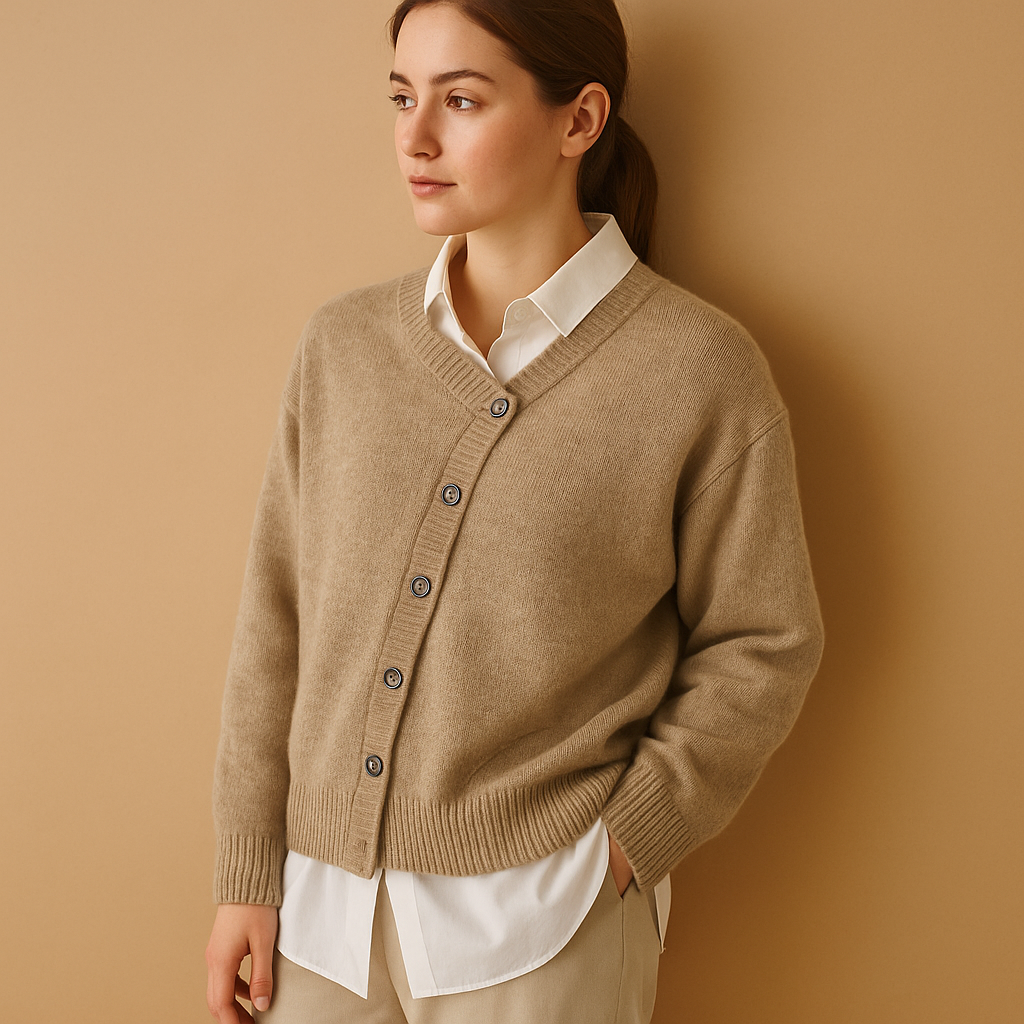 Women's warm wool-look knit sweater with a soft, non-itchy texture and classic relaxed fit, ideal for casual walks and cozy everyday wear.