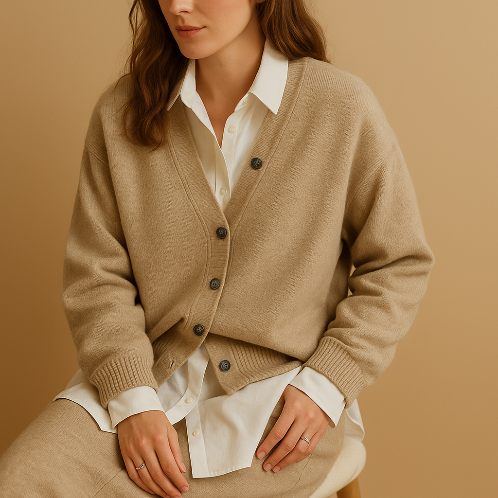 Women's warm wool-look knit sweater with a soft, non-itchy texture and classic relaxed fit, ideal for casual walks and cozy everyday wear.