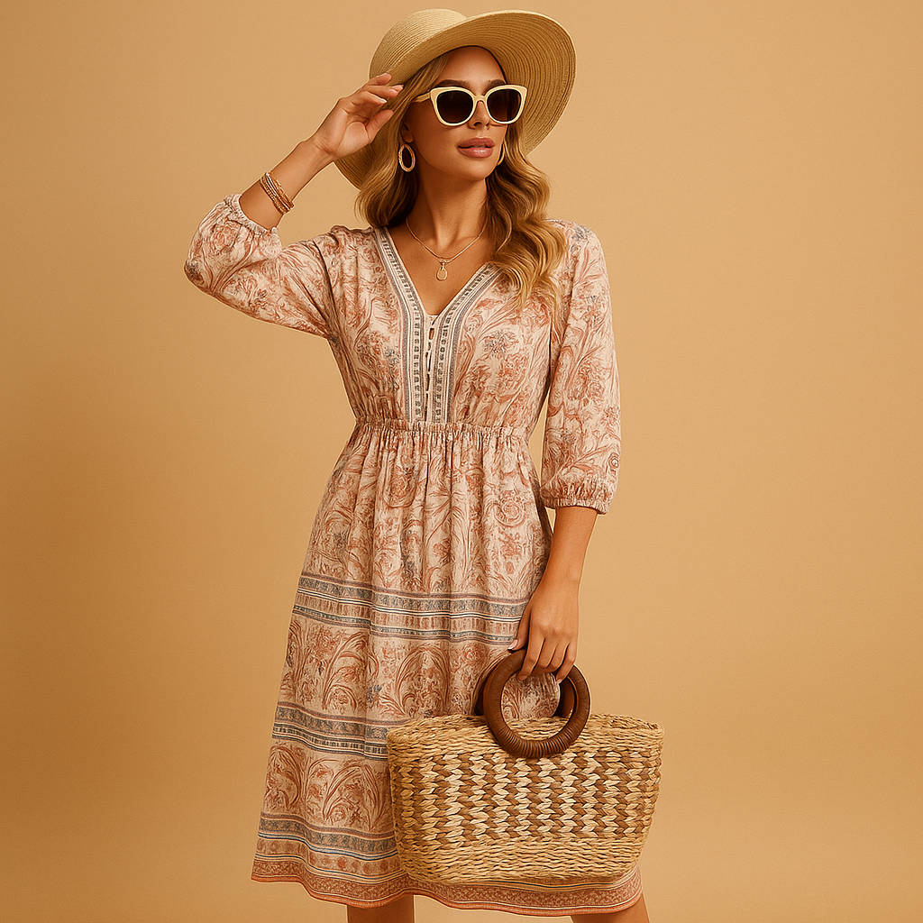 Bohemian summer dress for women with light, breathable fabric and flowy fit, perfect for festivals, beach outings, and casual summer days.