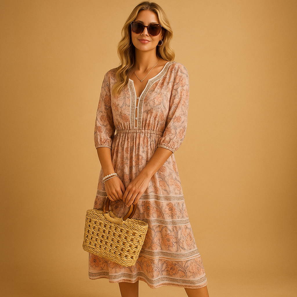 Bohemian summer dress for women with light, breathable fabric and flowy fit, perfect for festivals, beach outings, and casual summer days.