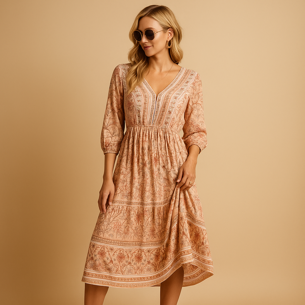 Bohemian summer dress for women with light, breathable fabric and flowy fit, perfect for festivals, beach outings, and casual summer days.
