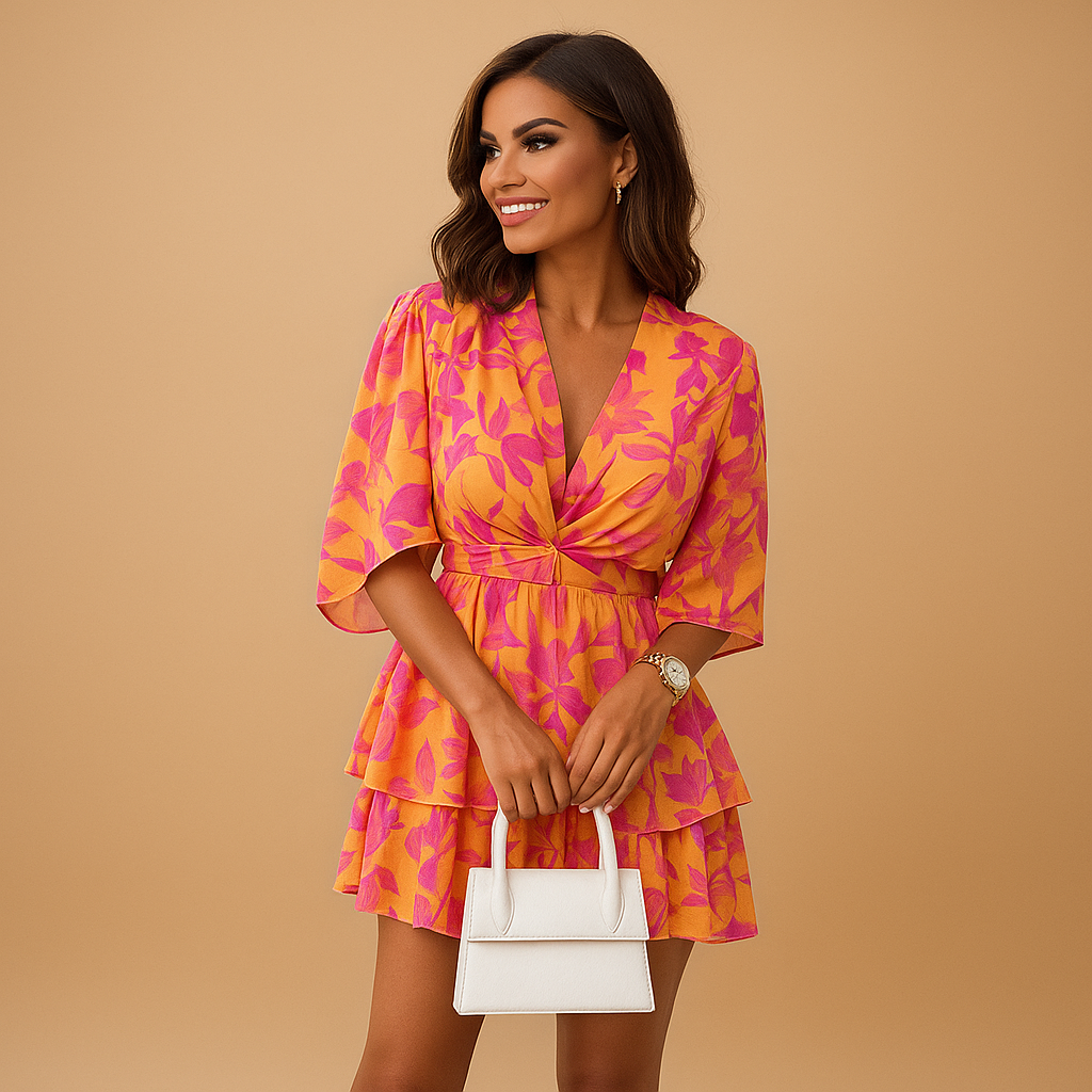 Women’s boho mini dress with unique prints, lightweight breathable fabric, and playful summer design. Perfect for festivals, beach outings, or casual wear.