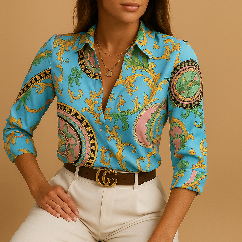 Bold printed blouse for women with a flattering fit and lightweight fabric, perfect for both casual and elegant occasions.