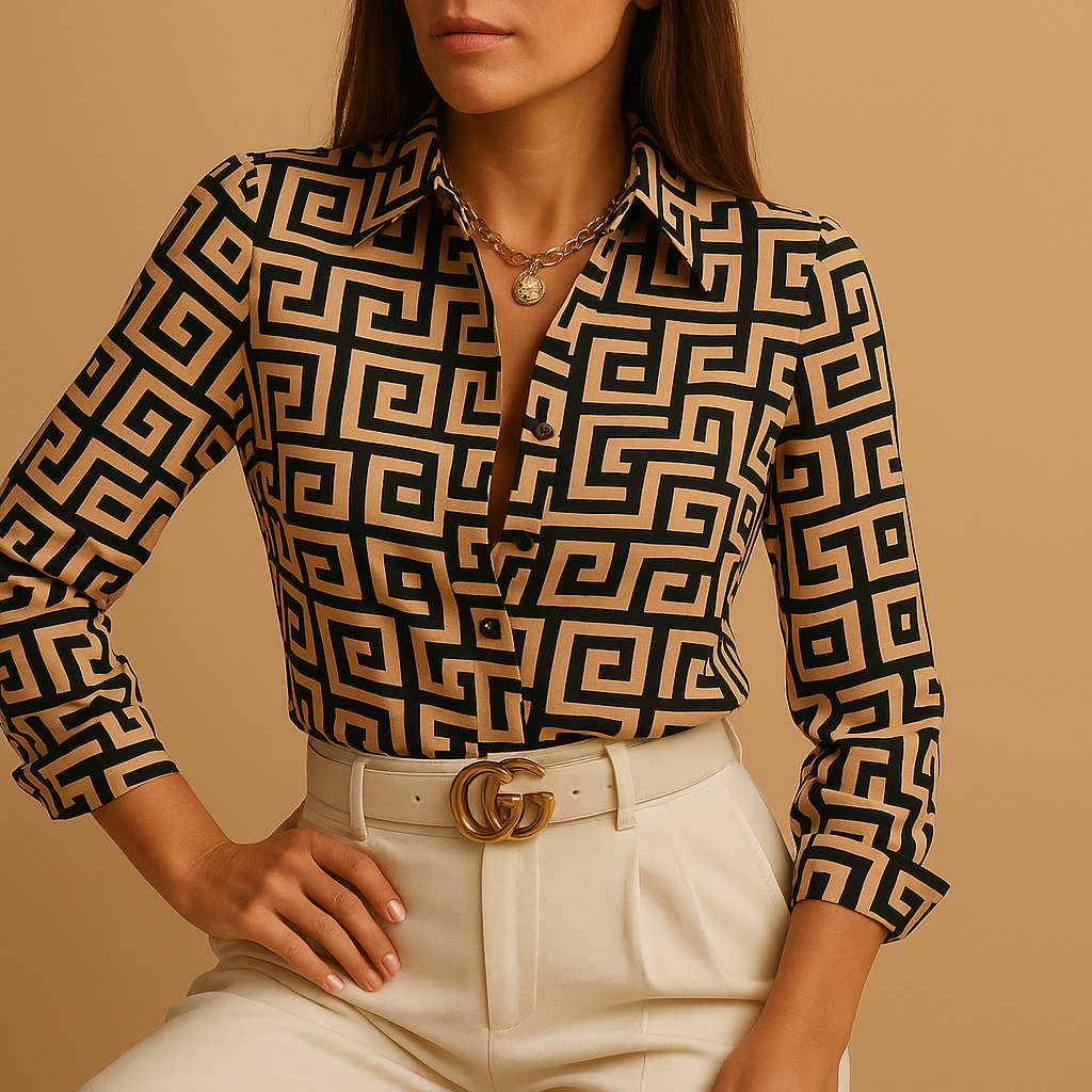 Bold printed blouse for women with a flattering fit and lightweight fabric, perfect for both casual and elegant occasions.