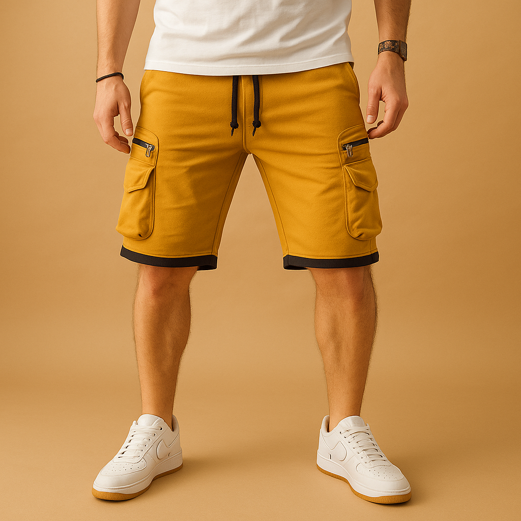 Men’s casual cargo shorts with relaxed fit, adjustable drawstring, and multiple pockets, lightweight breathable design perfect for summer wear.