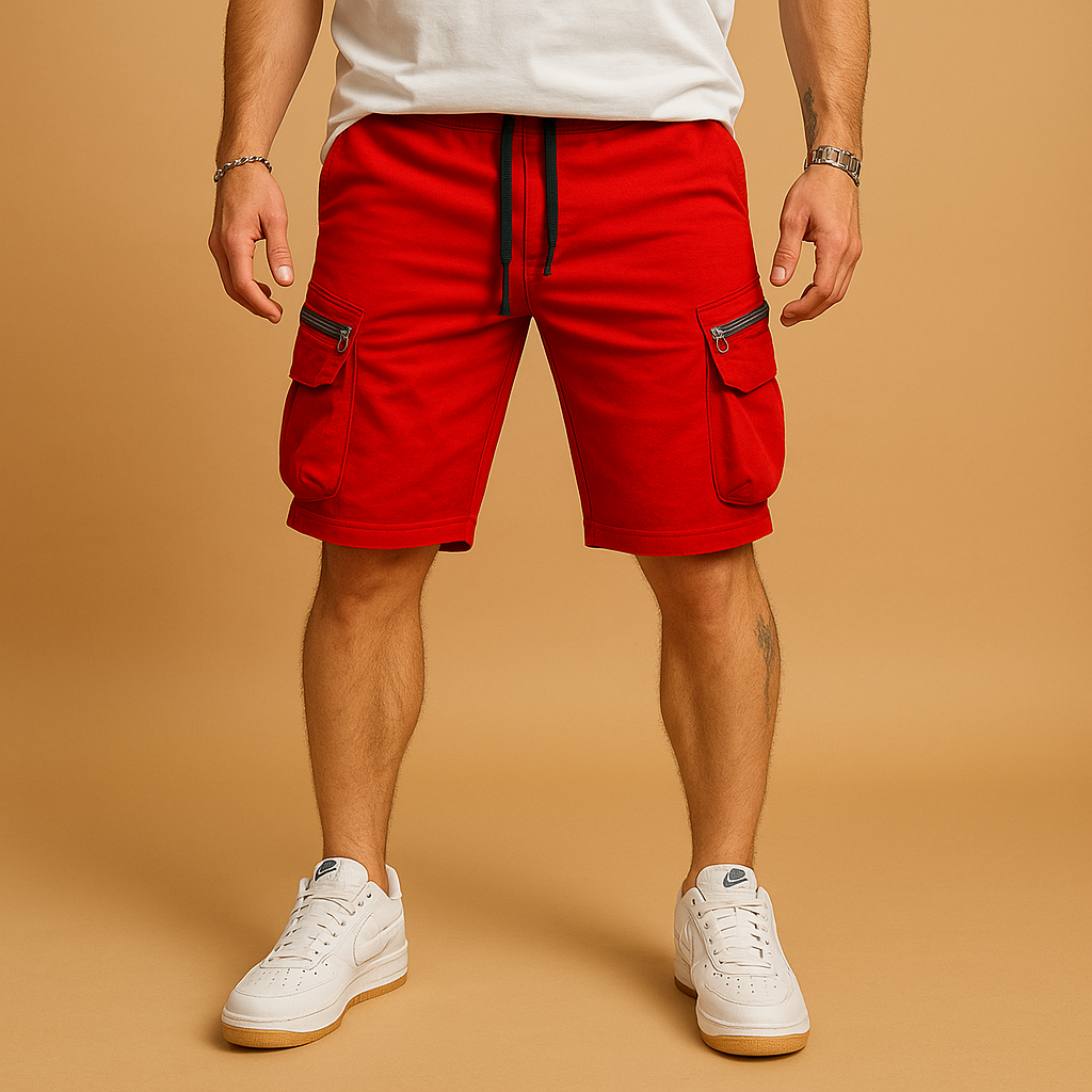 Men’s casual cargo shorts with relaxed fit, adjustable drawstring, and multiple pockets, lightweight breathable design perfect for summer wear.