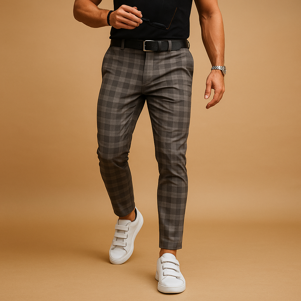 Men’s casual checkered pants with relaxed fit and subtle checkered pattern, stylish design perfect for work, leisure, and daily wear.