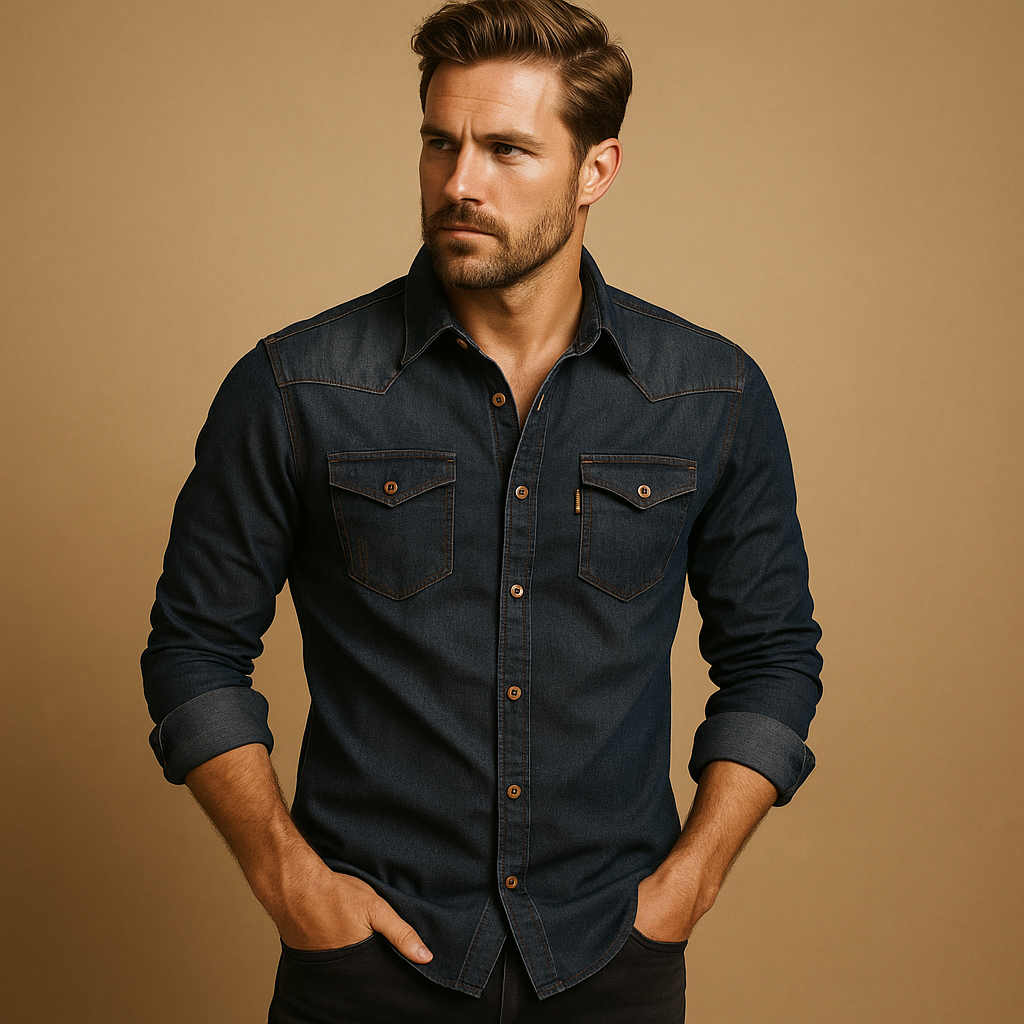 Casual cotton long sleeve shirt for men in black or navy blue with a relaxed fit and button closure. Ideal for summer days and versatile everyday wear.