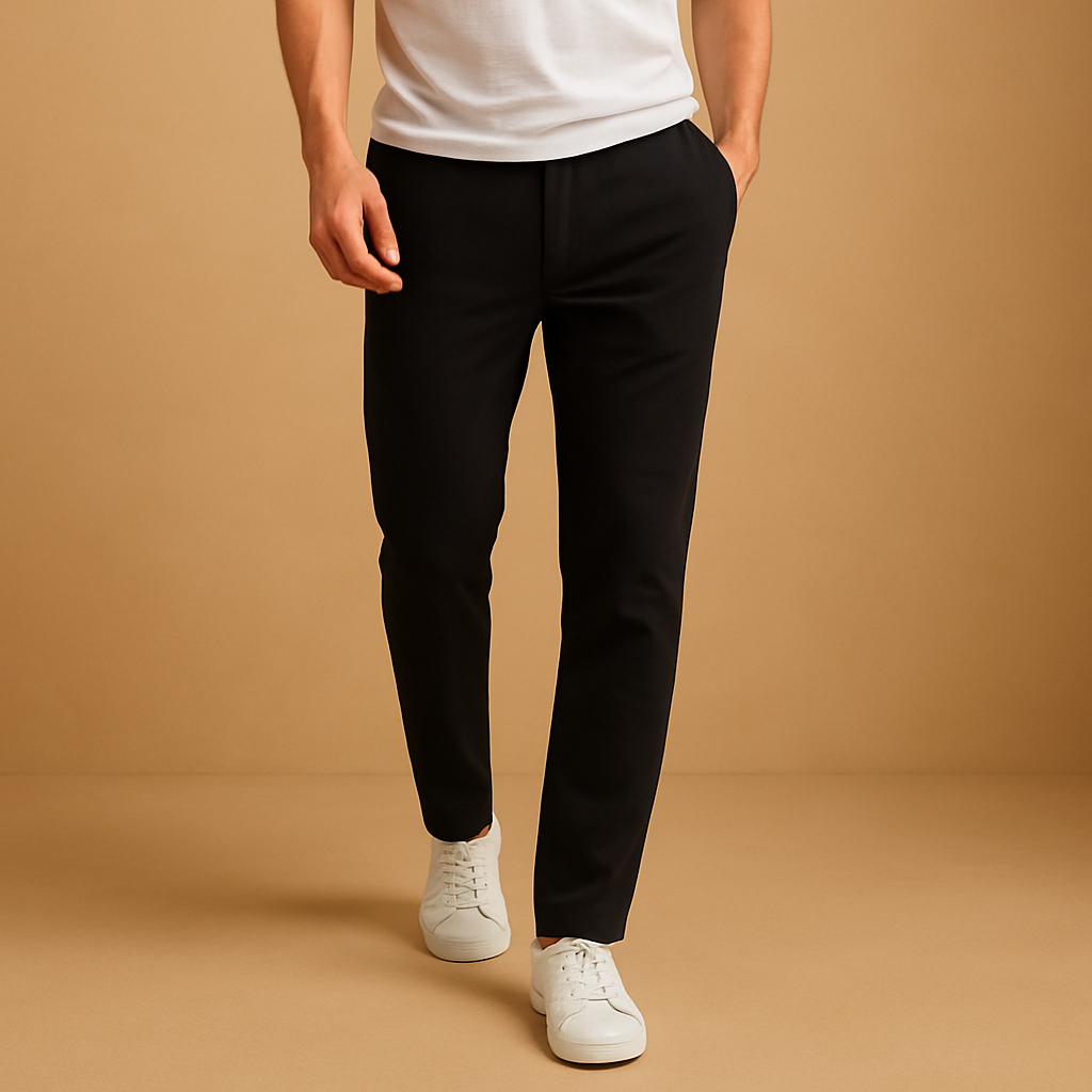 Men’s casual cotton pants with elastic waistband, breathable fabric, and timeless design, perfect for daily wear and home comfort.