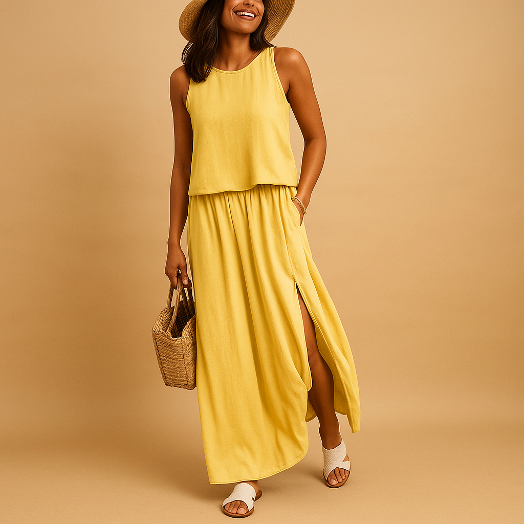 Women’s casual summer dress with breathable fabric, short sleeves, and knee-length fit, perfect for everyday wear, casual outings, and chic occasions.