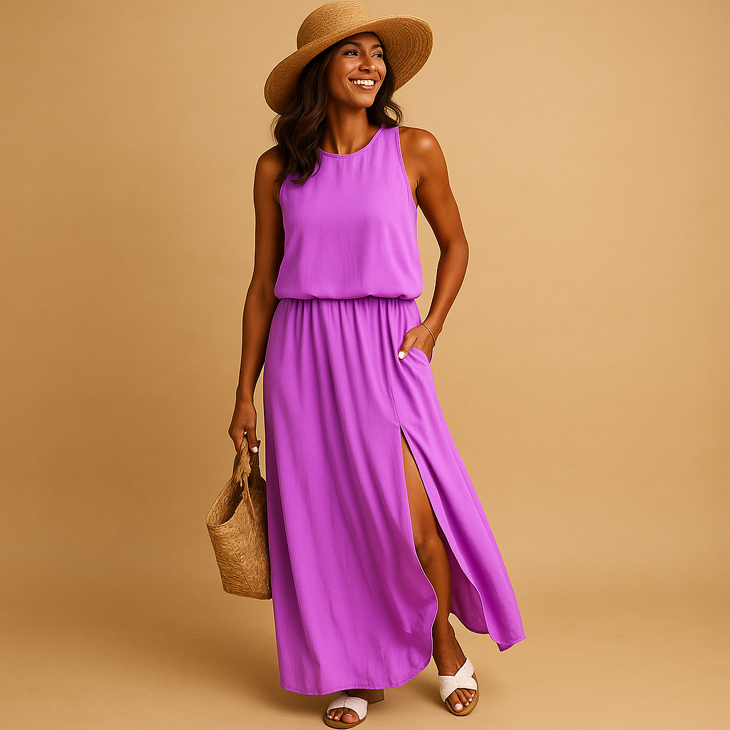 Women’s casual summer dress with breathable fabric, short sleeves, and knee-length fit, perfect for everyday wear, casual outings, and chic occasions.