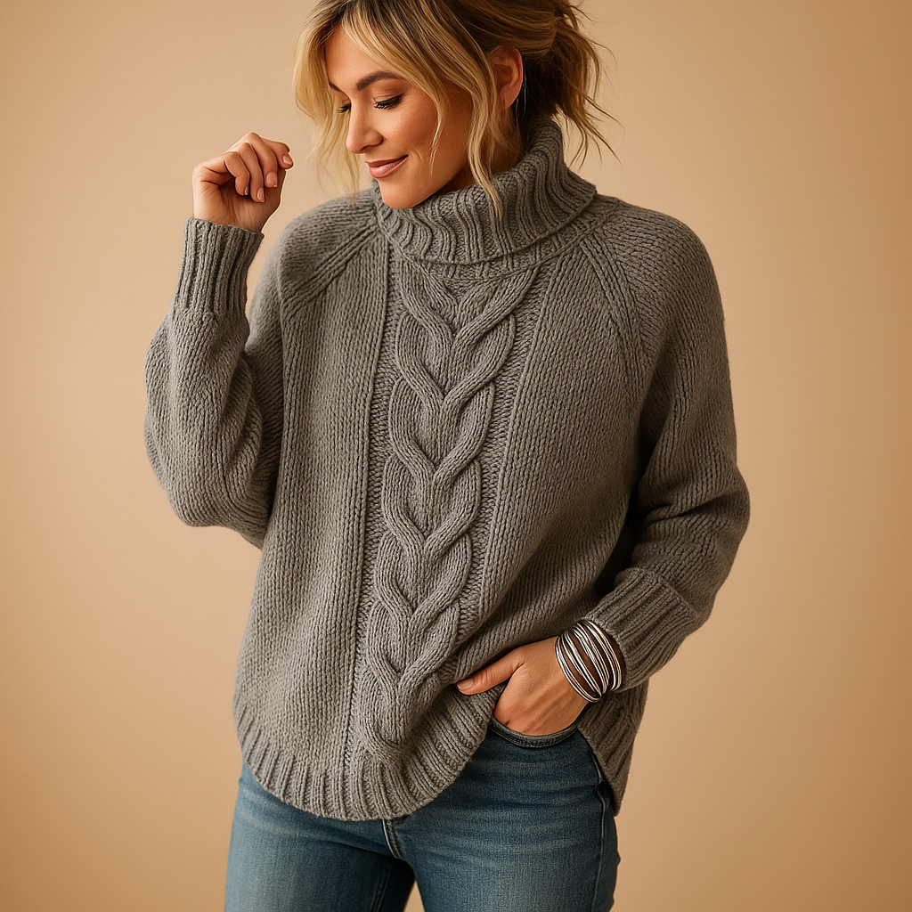 Women’s chunky knitted long sweater with relaxed fit and rich texture, ideal for winter layering, casual outings, or cozy evenings at home.
