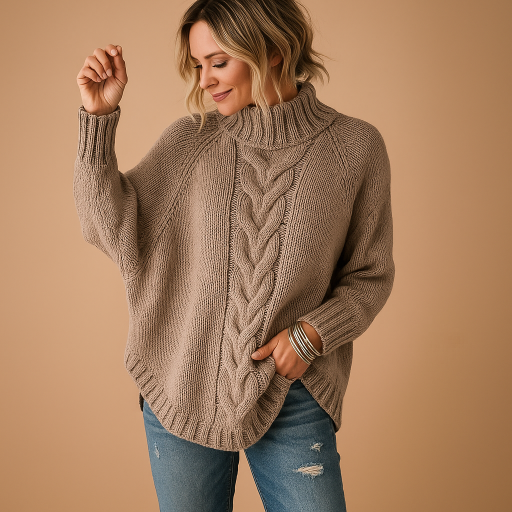 Women’s chunky knitted long sweater with relaxed fit and rich texture, ideal for winter layering, casual outings, or cozy evenings at home.