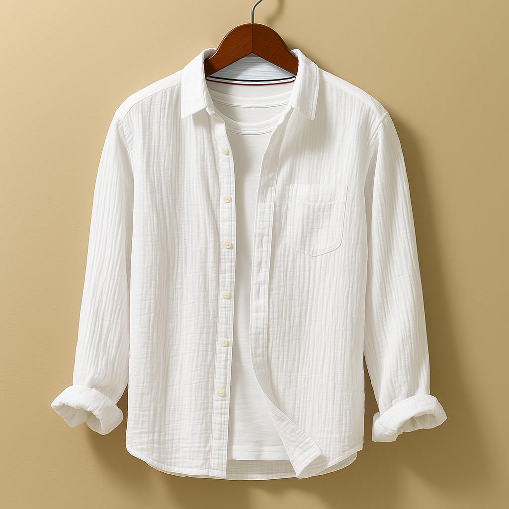 Henry, a men’s classic button-down shirt with long sleeves and a tailored fit. Comfortable, stylish, and versatile for casual, office, and formal wear.