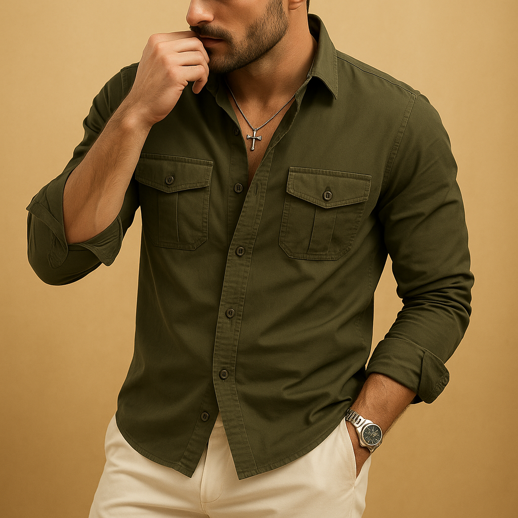 Men’s classic button-up shirt Adrian with notch collar and chest pocket, perfect for formal events, office wear, or casual occasions.