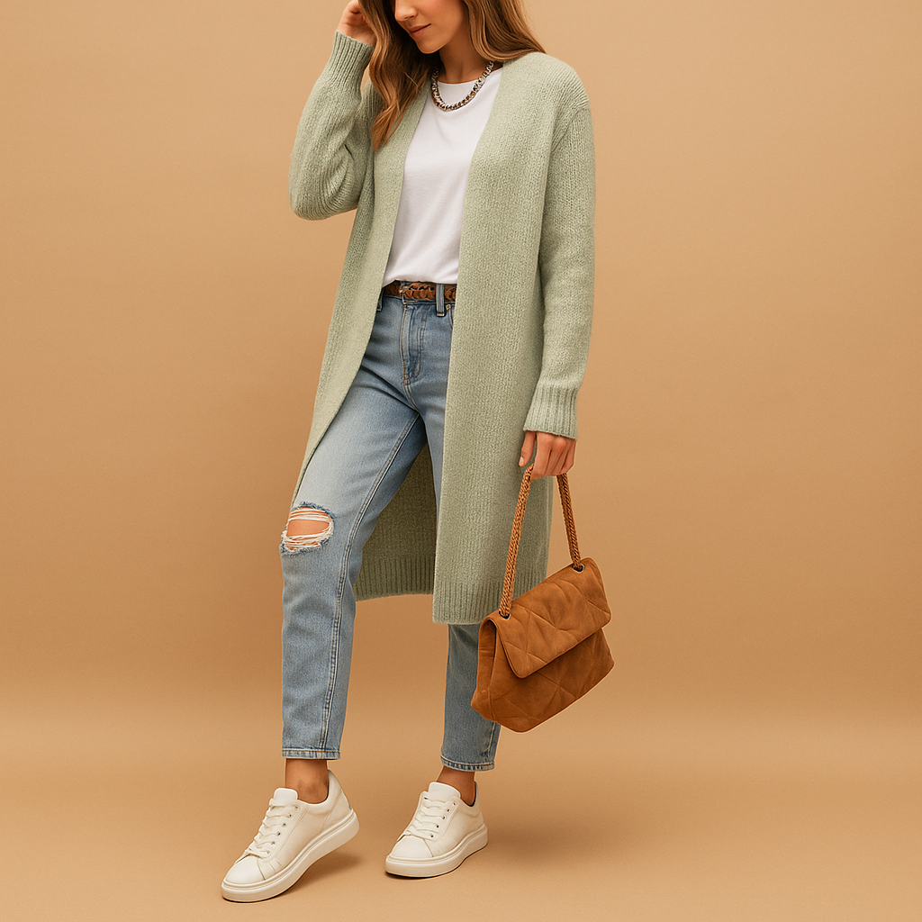 Women’s classic knitted cardigan with relaxed fit, open front design, and breathable soft fabric. Ideal for layering in winter and transitional seasons.