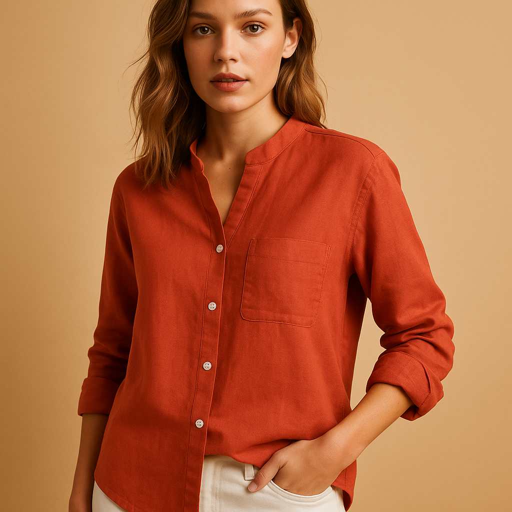 Classic long sleeve shirt for women with a tailored fit, breathable fabric, and button closure, perfect for casual or formal wear.