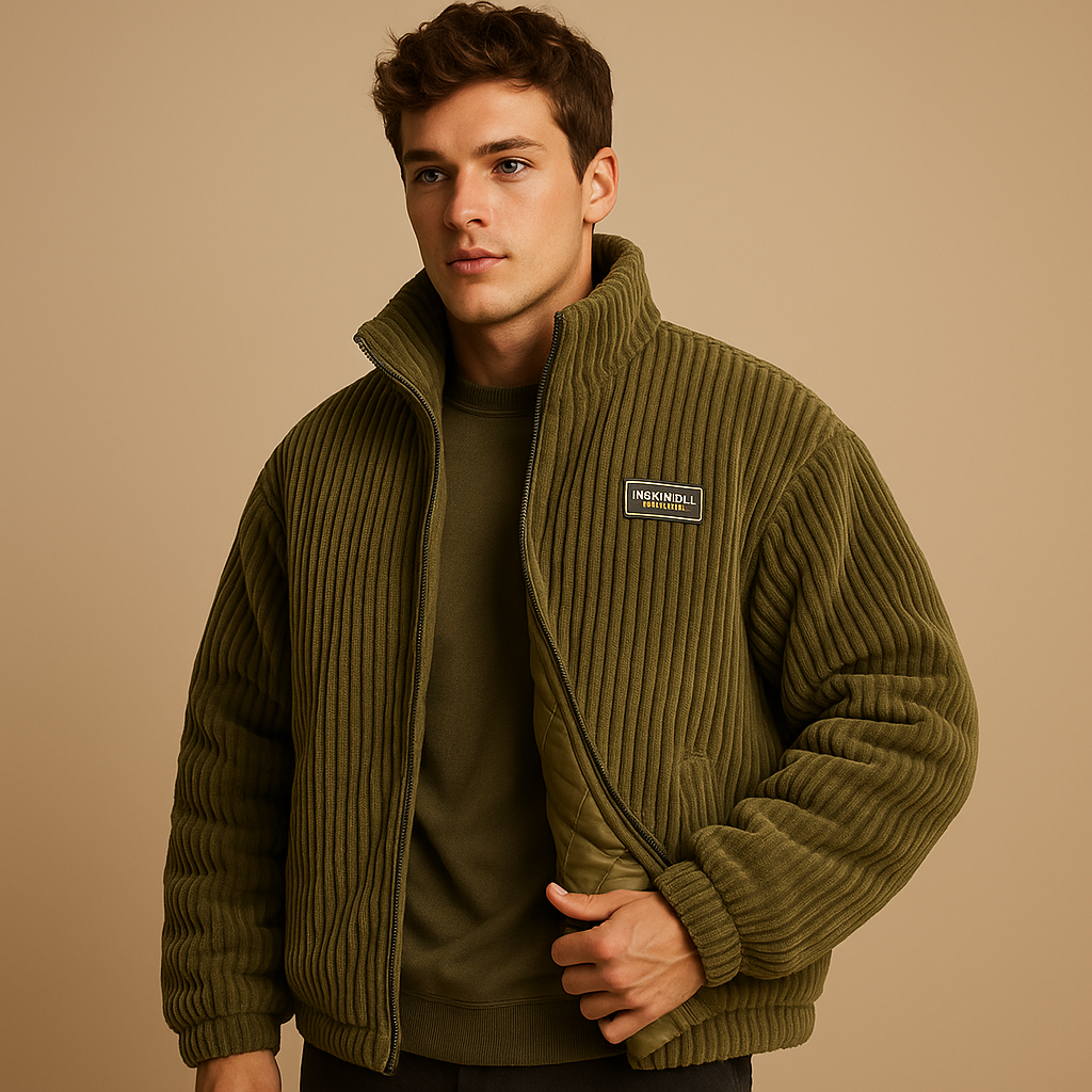 Men’s corduroy jacket with soft cotton lining, ideal for cold days, casual outfits, and autumn or winter wear.