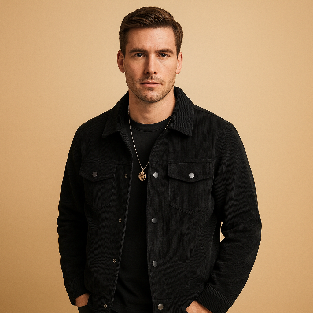 Men’s corduroy jacket with relaxed fit and timeless design, perfect for casual outfits and multi-season wear.
