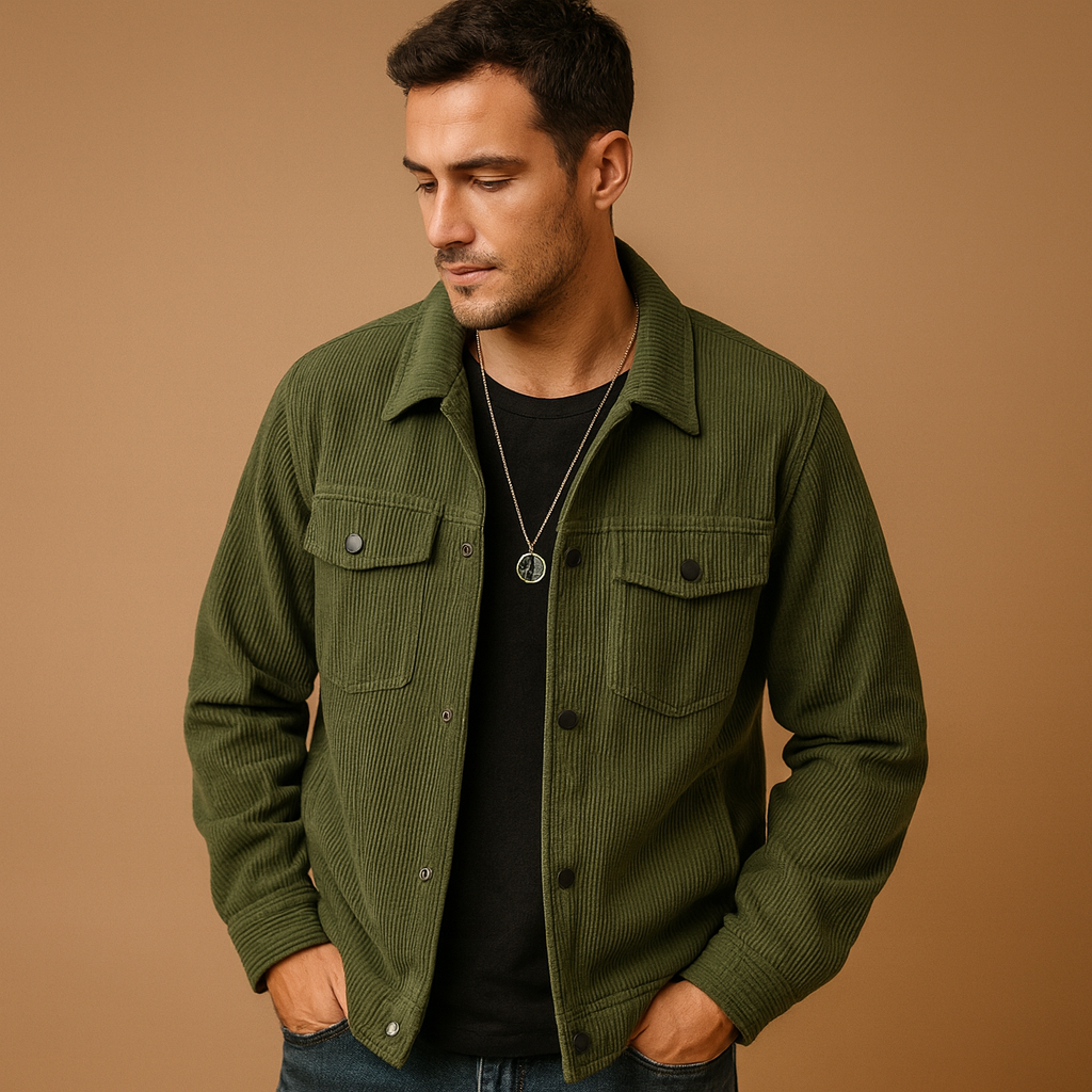 Men’s corduroy jacket with relaxed fit and timeless design, perfect for casual outfits and multi-season wear.