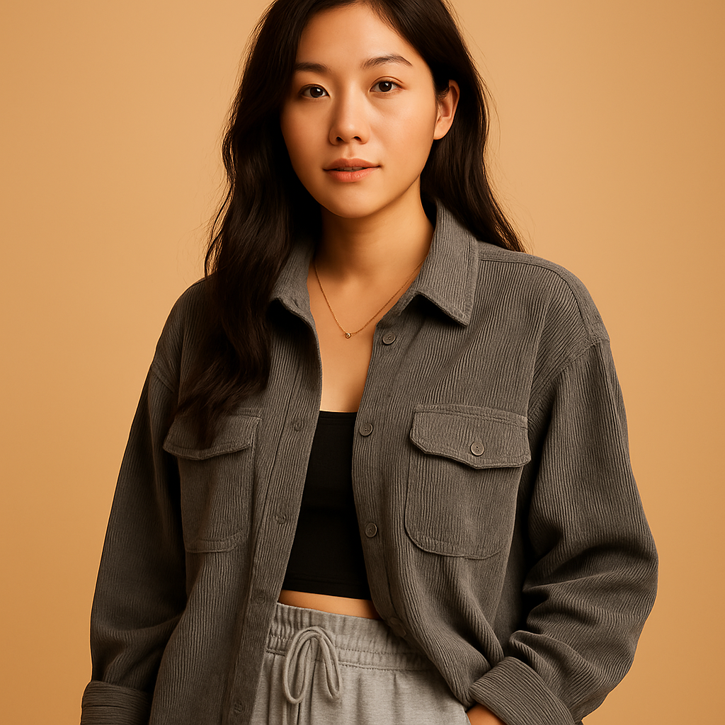 Lightweight corduroy summer jacket for women in breathable design, perfect for casual wear and warm-weather layering.