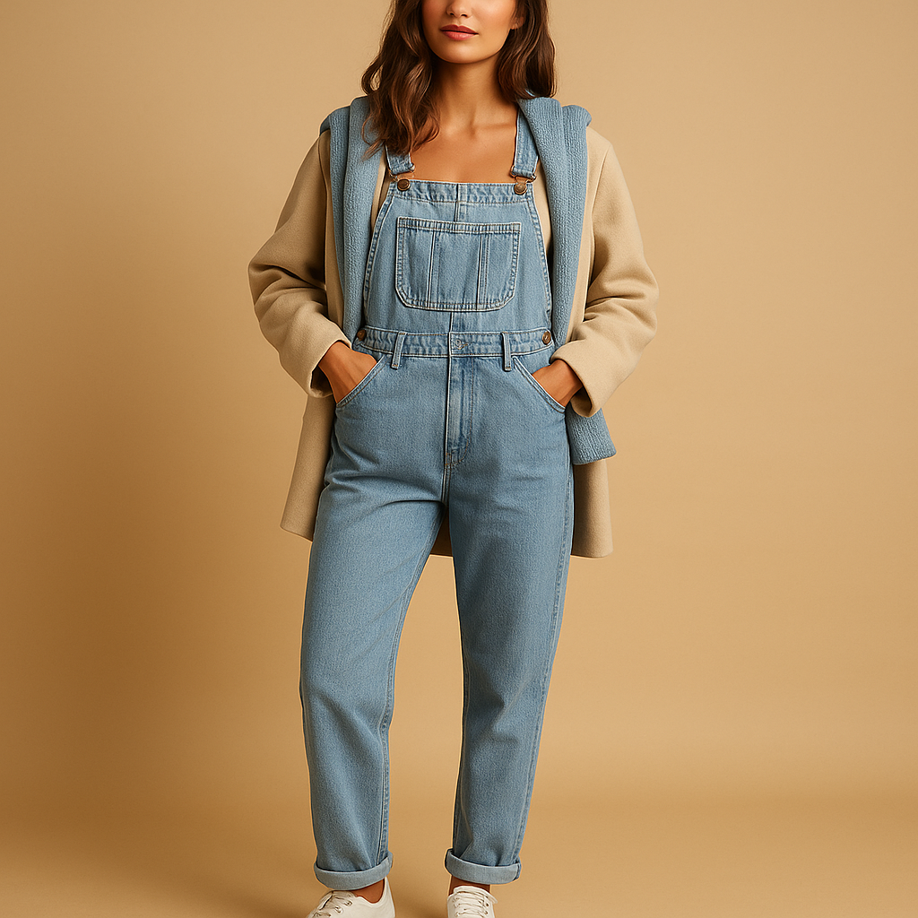 Denim overall for women with adjustable straps and relaxed fit, perfect for casual days, weekend outings, and timeless everyday style.