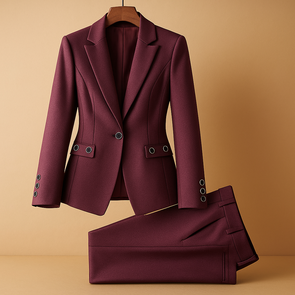 Elegant women’s blazer and pants set with a flattering fit, ideal for work, business meetings, and semi-formal occasions.