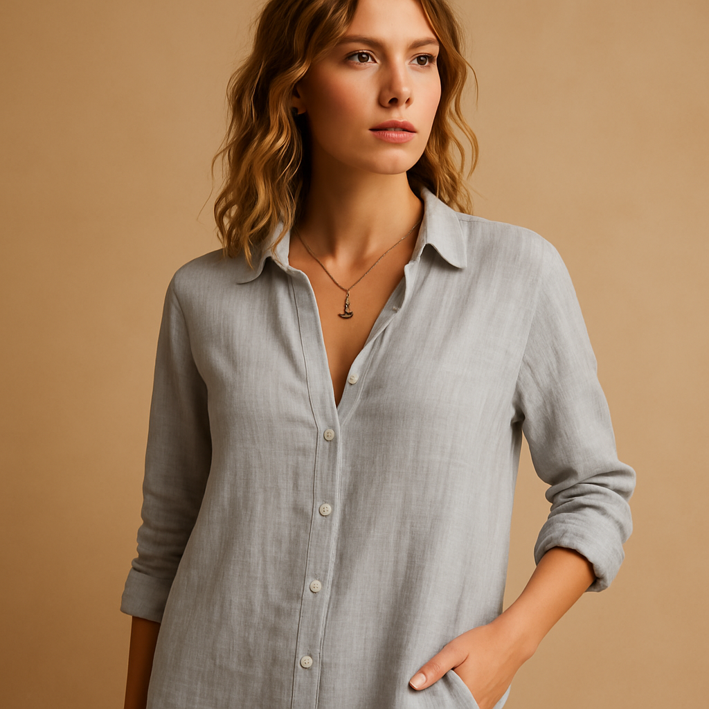 Elegant blouse for women with lapel collar and button closure, offering a breathable fit for both casual and formal occasions.