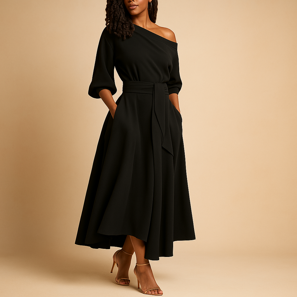 Elegant women’s dress with flattering waistband, ideal for casual outings, parties, and weddings, offering comfort and timeless style.