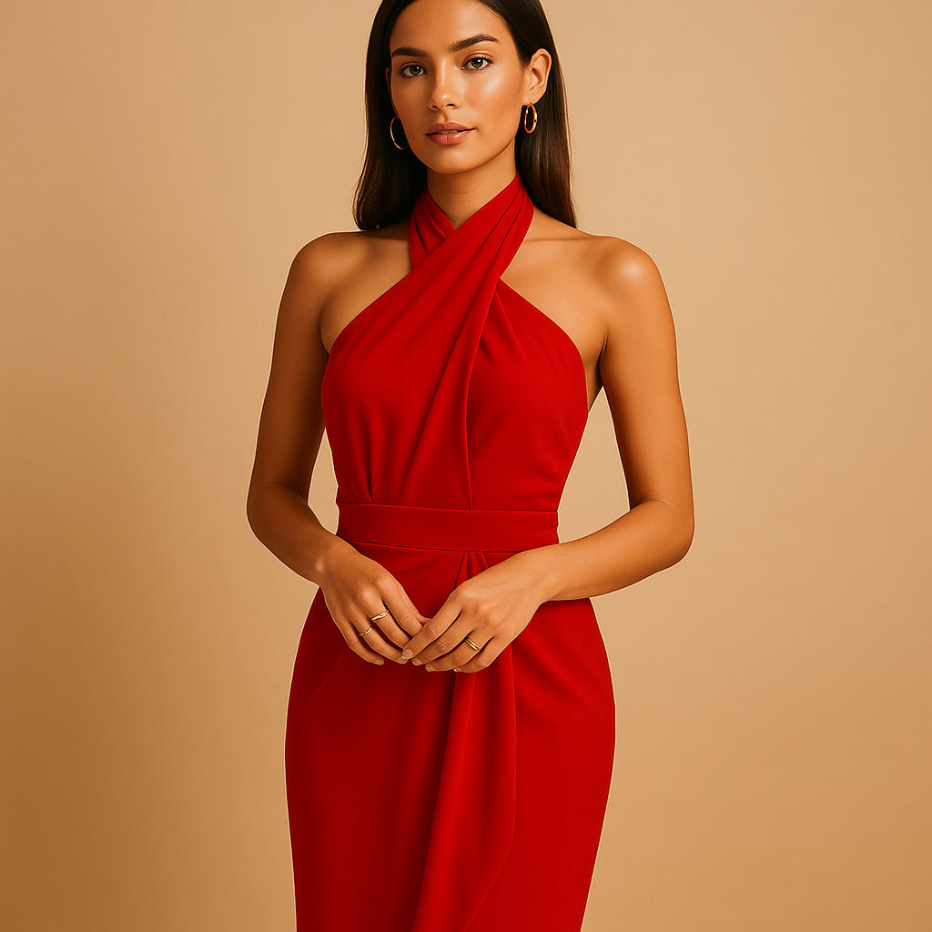 Elegant women’s halter dress with a slim silhouette, perfect for dinners, parties, and formal events in spring, summer, or autumn.