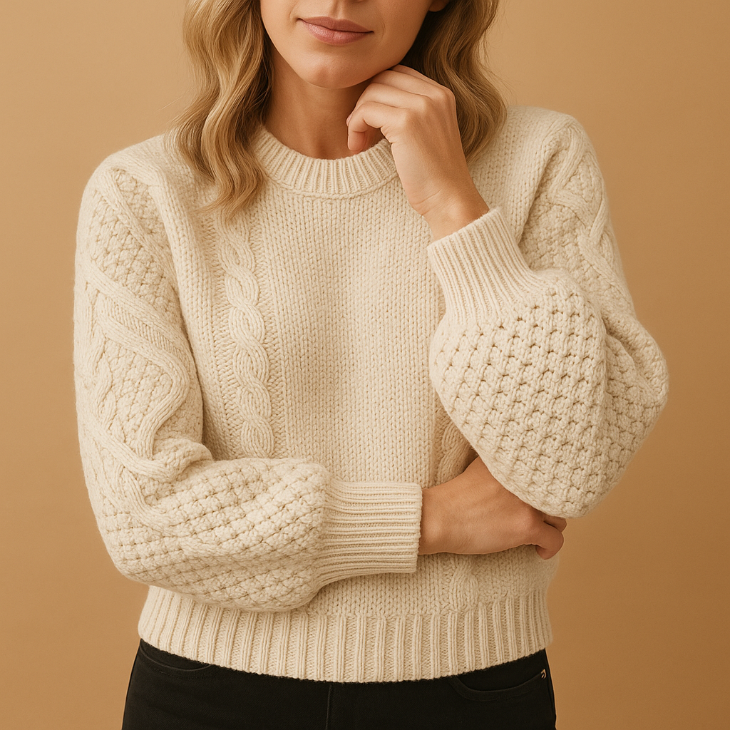 Women’s elegant knit sweater with long sleeves, soft breathable fabric, and timeless round-neck design. Perfect for casual, office, or evening wear.