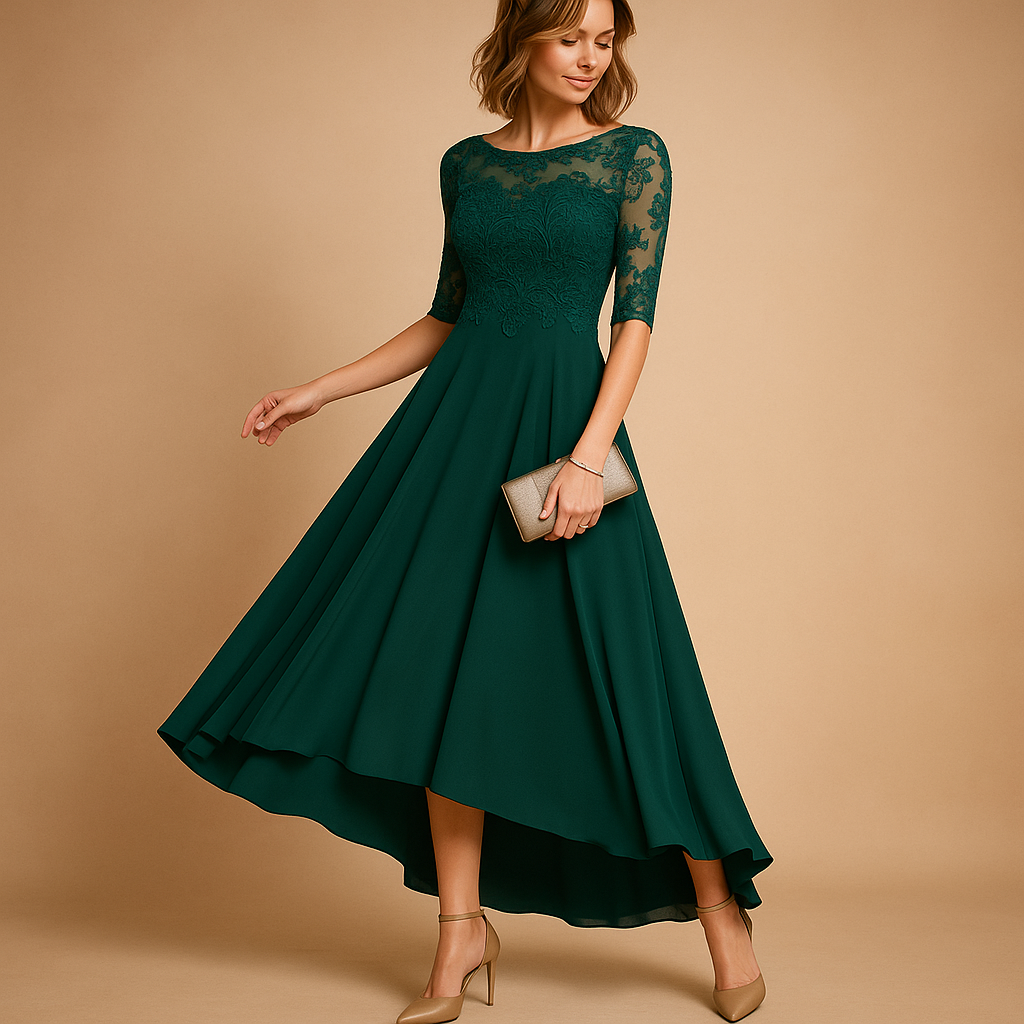 Elegant lace party dress for women with flattering fit and refined details, ideal for weddings, galas, and special celebrations.