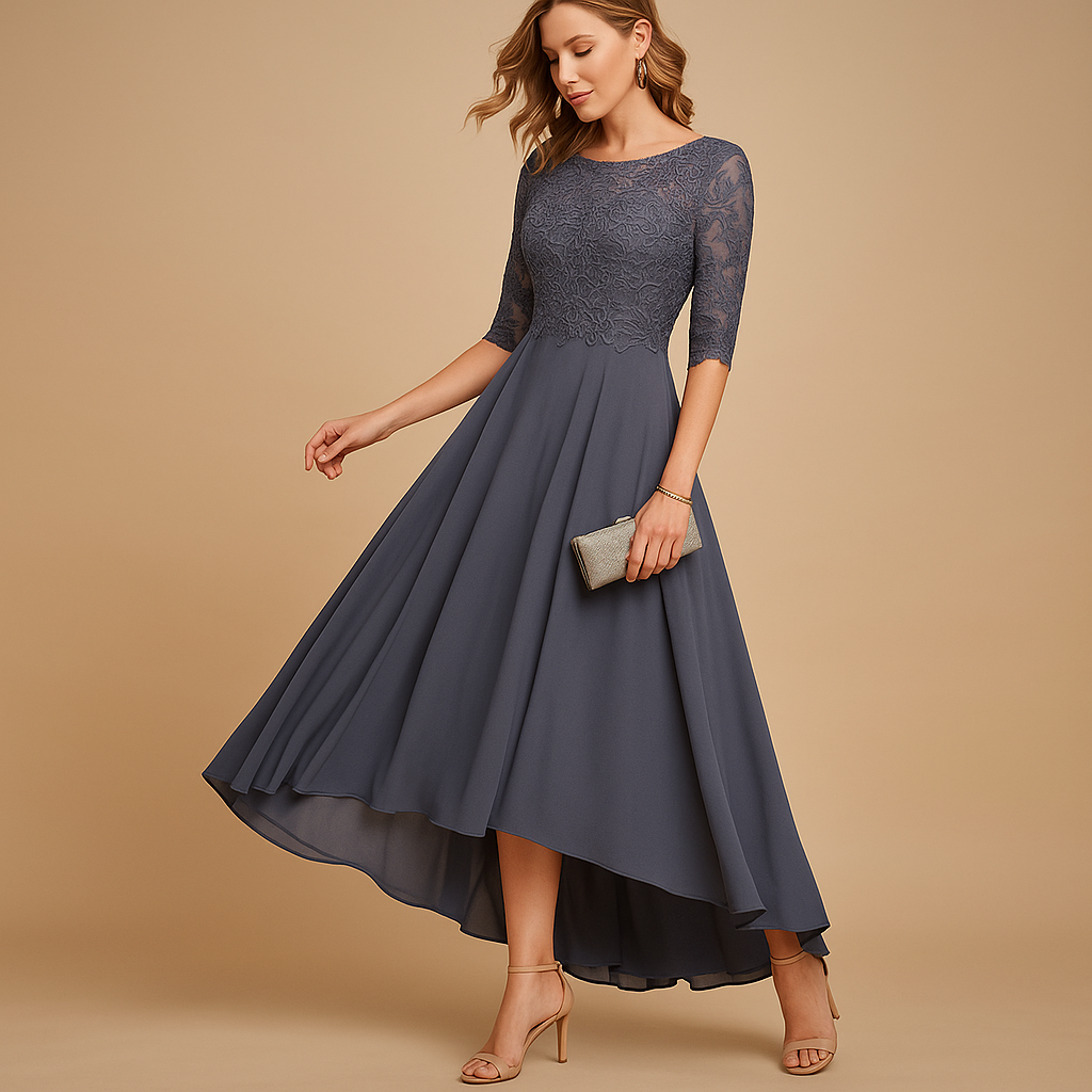 Elegant lace party dress for women with flattering fit and refined details, ideal for weddings, galas, and special celebrations.