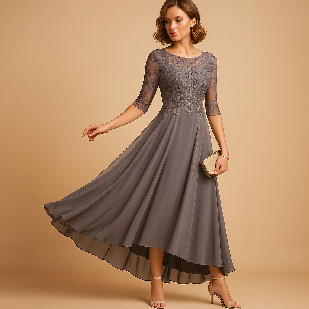 Elegant lace party dress for women with flattering fit and refined details, ideal for weddings, galas, and special celebrations.