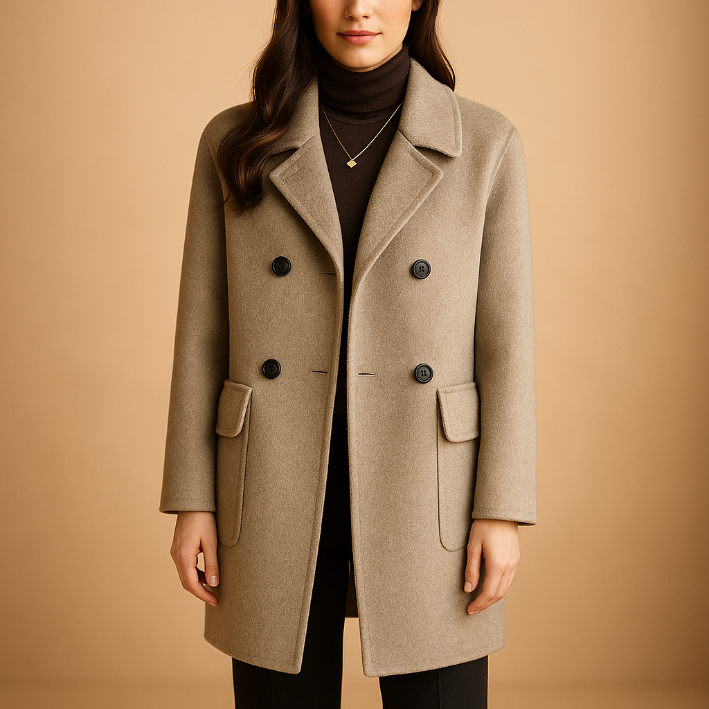 Elegant long coat for women with soft fabric and minimalist design, perfect for spring, autumn, and winter looks.