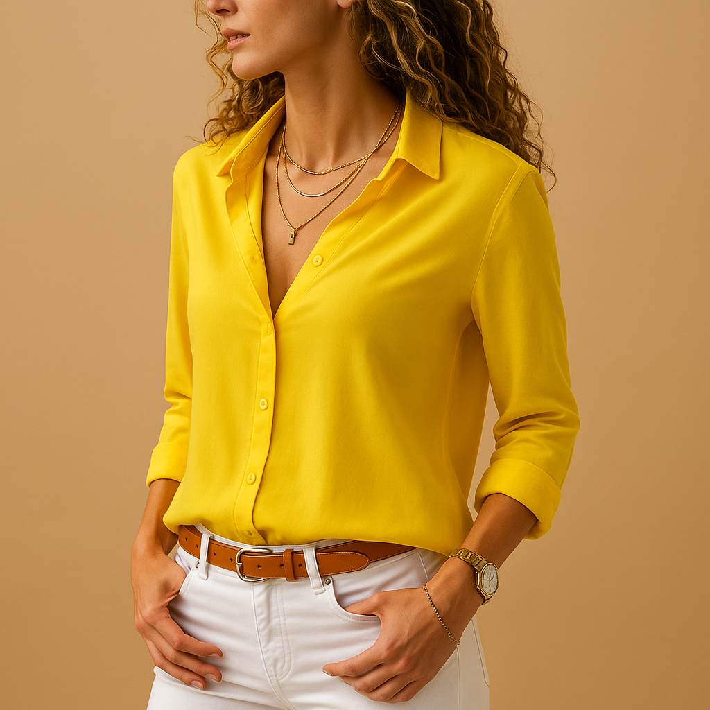 Women’s elegant long sleeve blouse with V-neck and button closure, perfect for work, casual, or evening wear.