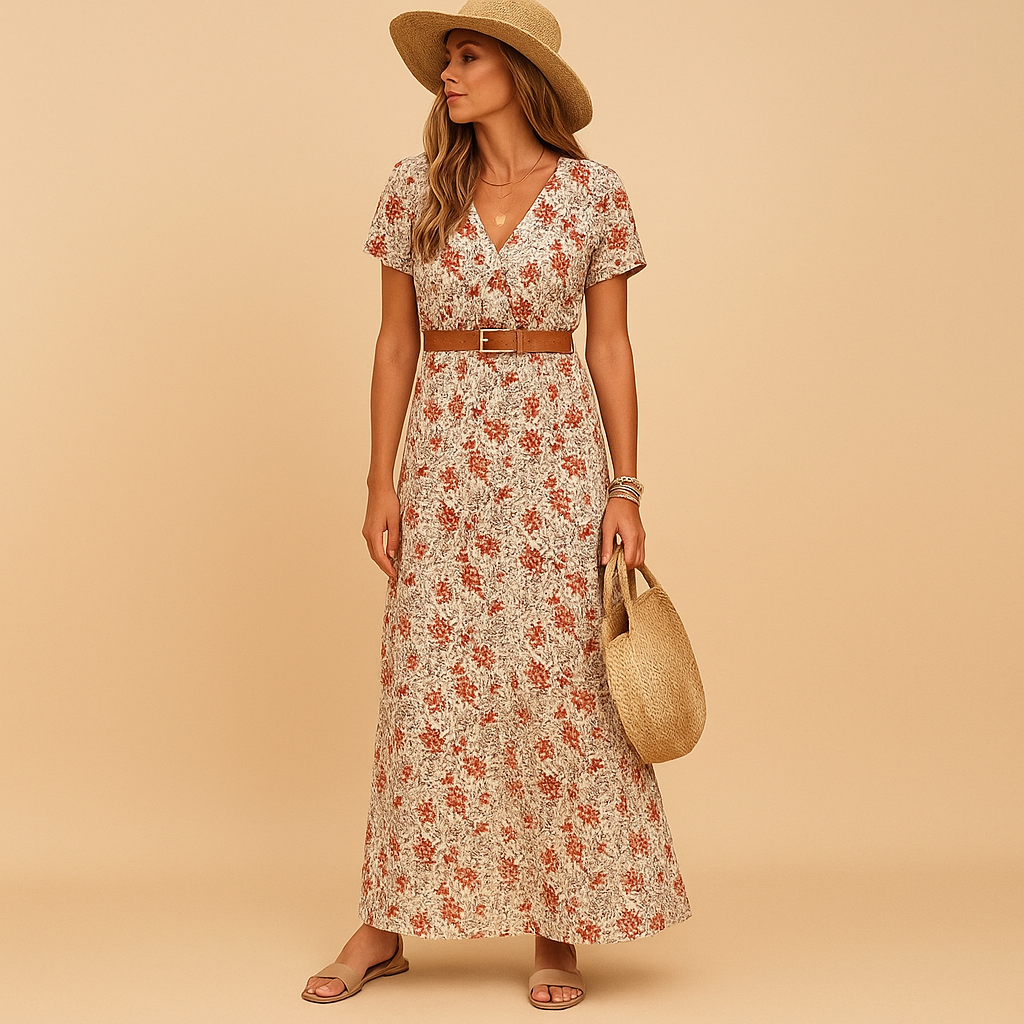 Elegant maxi dress with belt for women | Sophia