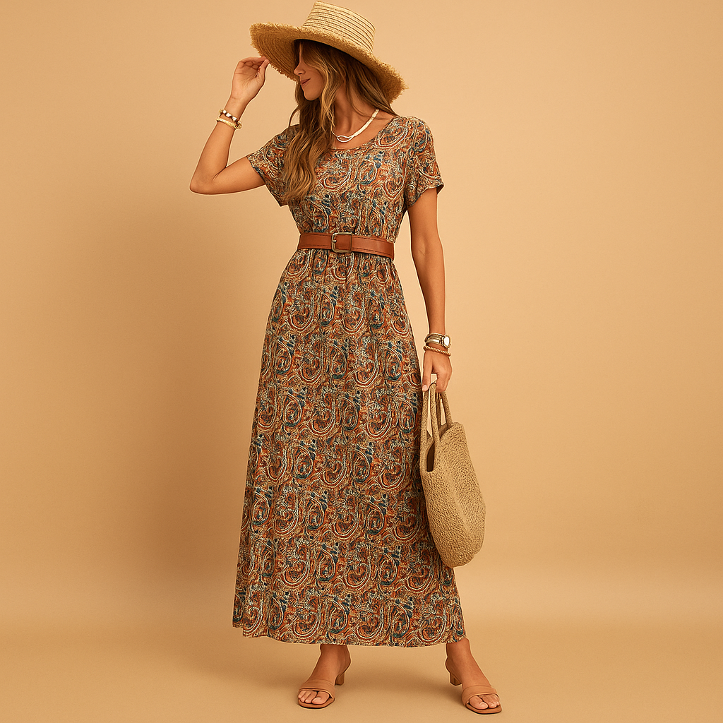 Elegant maxi dress with belt for women | Sophia
