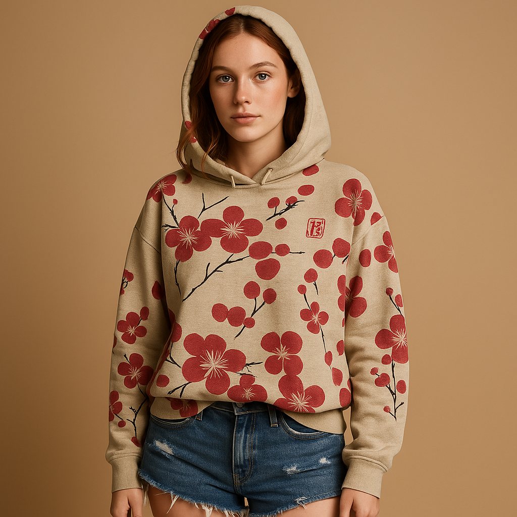 Women’s floral hoodie sweater with vibrant print, soft hood, and relaxed fit, ideal for casual outfits, cool days, and cozy weekends.