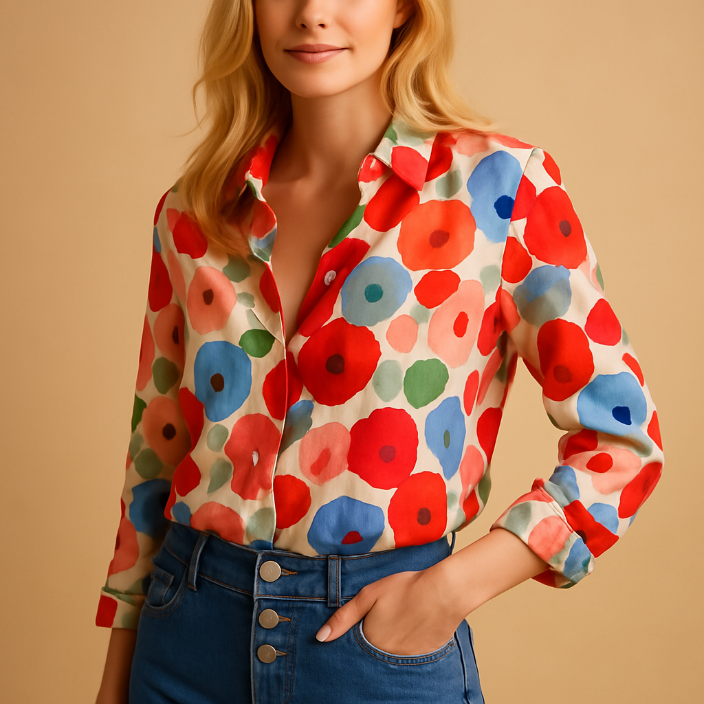 Women’s floral lightweight blouse with breathable fabric and flattering fit, perfect for spring days, office wear, or casual outings.
