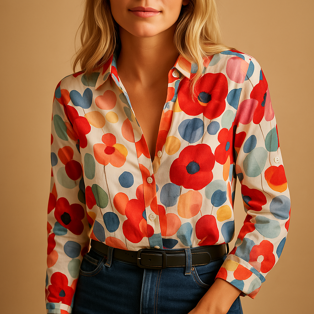 Women’s floral lightweight blouse with breathable fabric and flattering fit, perfect for spring days, office wear, or casual outings.