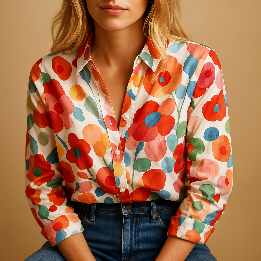 Women’s floral lightweight blouse with breathable fabric and flattering fit, perfect for spring days, office wear, or casual outings.
