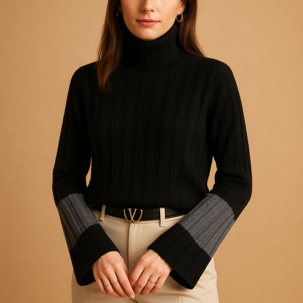 Women’s high neck knit sweater with slim fit, long sleeves, and breathable fabric. Ideal for stylish workwear, casual outfits, and layered looks.