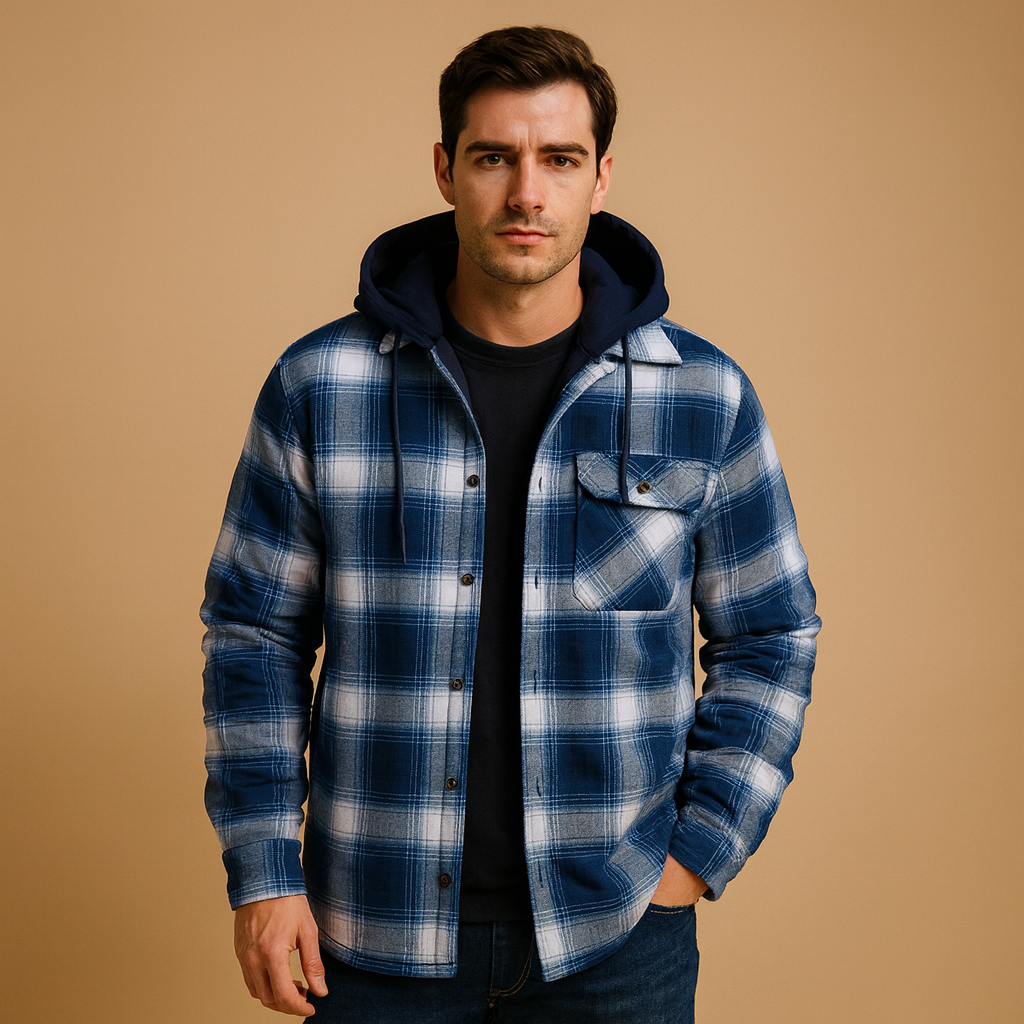 Men’s hooded bomber jacket with soft lining and classic design, ideal for casual wear and winter protection.