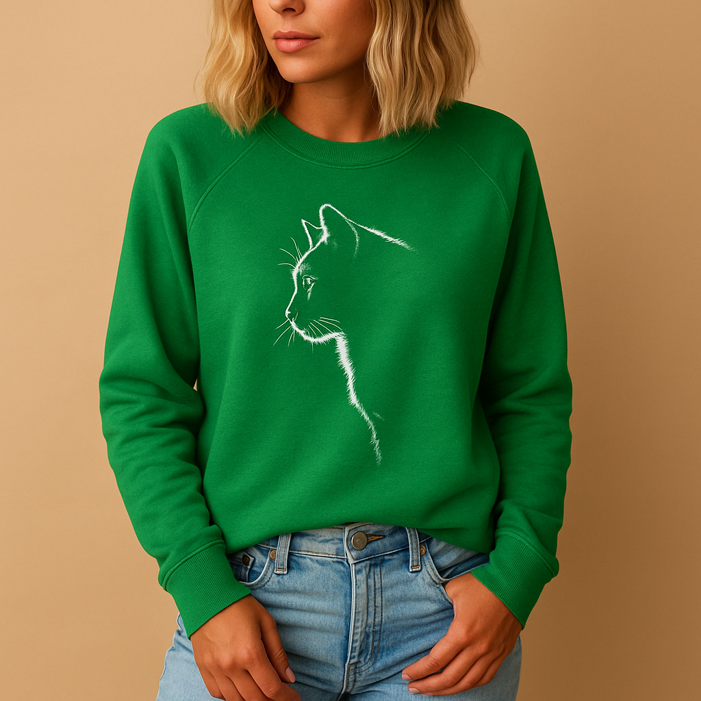 Women’s knitted cat print sweater with a relaxed fit and soft cotton blend, perfect for casual days, cozy evenings, and stylish everyday wear.