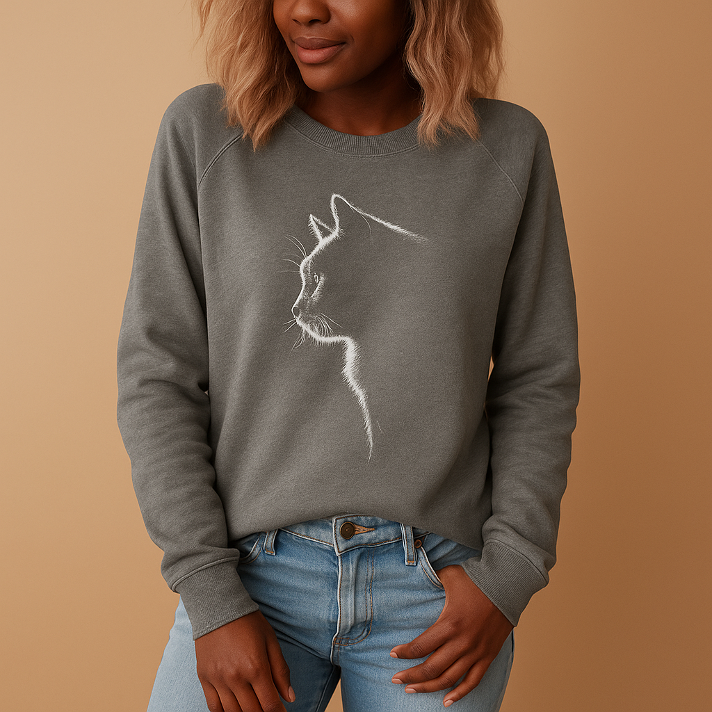 Women’s knitted cat print sweater with a relaxed fit and soft cotton blend, perfect for casual days, cozy evenings, and stylish everyday wear.
