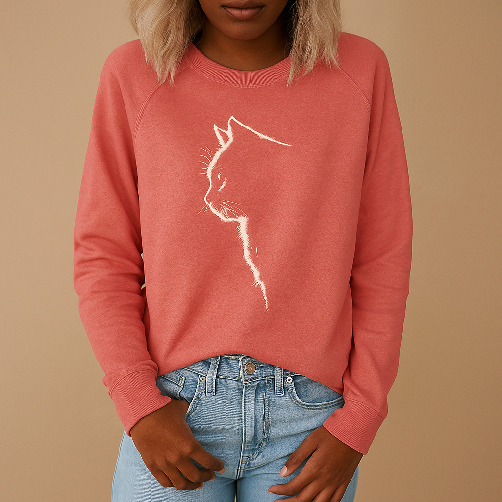 Women’s knitted cat print sweater with a relaxed fit and soft cotton blend, perfect for casual days, cozy evenings, and stylish everyday wear.