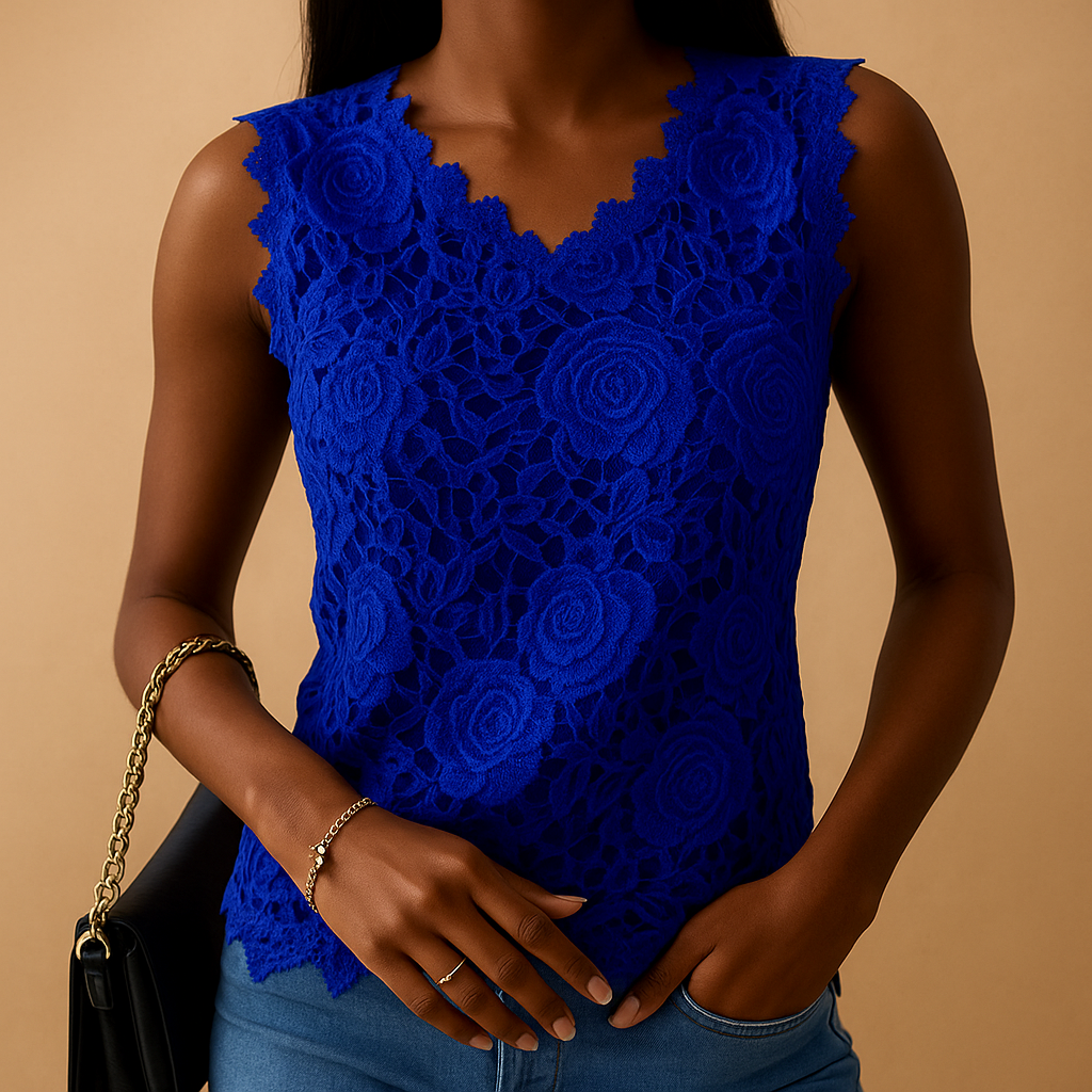 Elegant lace round neck blouse for women in white, black, pink, red, and blue, perfect for both office and casual occasions.